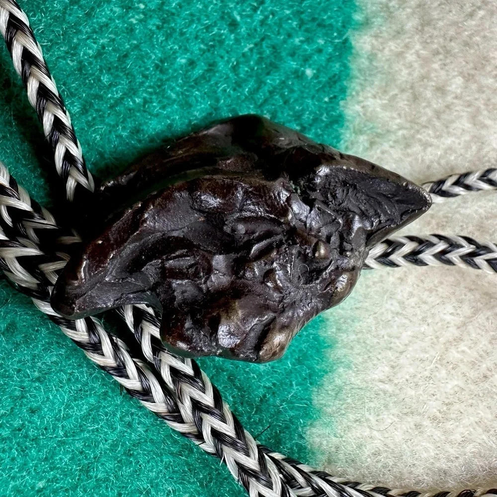 Vintage 2001 Prix de West Art Kenneth Bunn Signed Bronze Lynx Bolo Tie NAWA Rare
